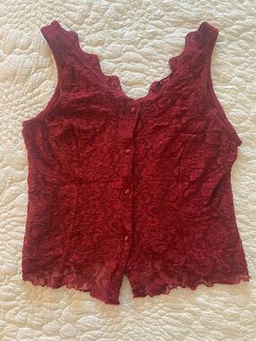 Vintage Unforgettable Red Lace Button-Front Women's Cami Lingerie Tank Top 🥀